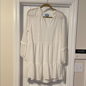 CeCe Cream Ruffled Long Sleeve Dress
